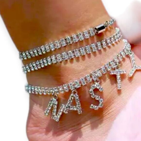 Silver Rhinestone Charming Dangle Nasty Multi Wrap Bracelet Anklet  NEW - Picture 1 of 3